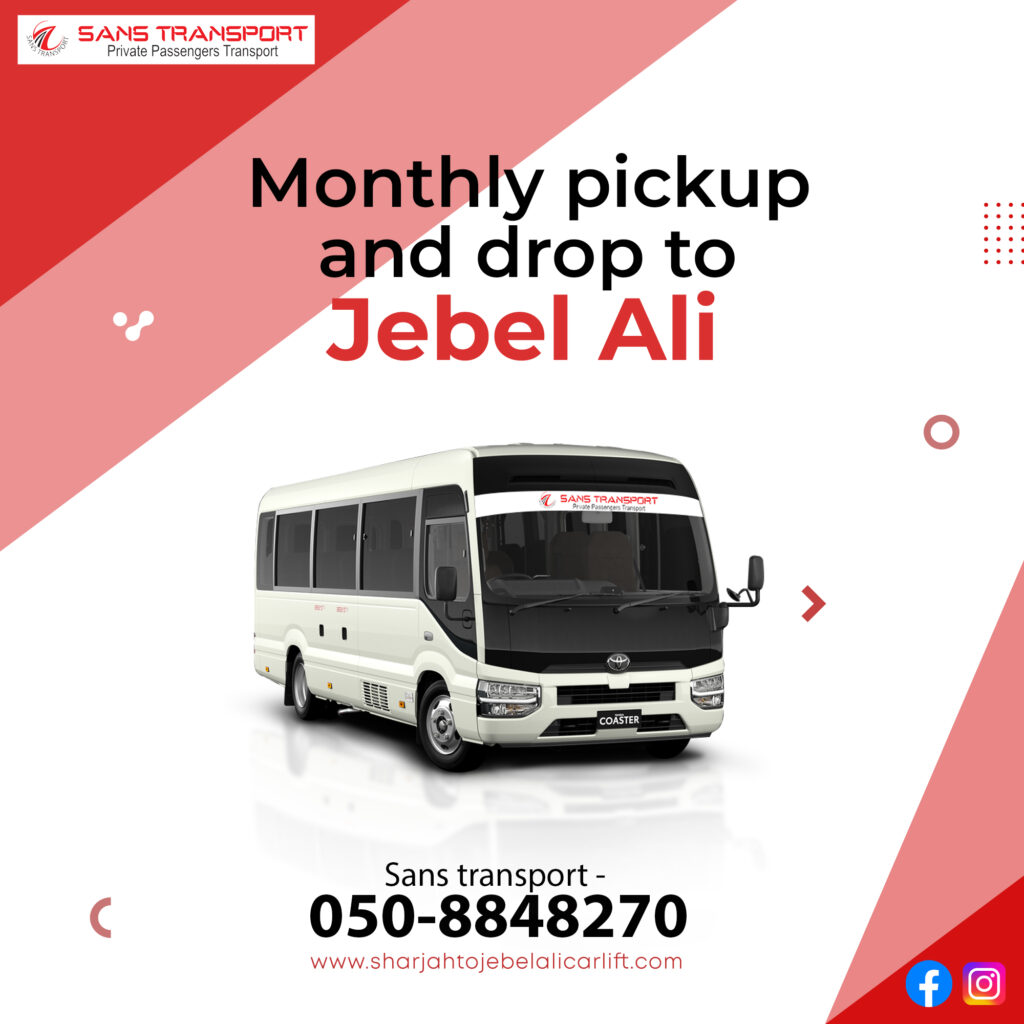 Regular Pickup and Drop Services in UAE: Simplify your daily commute from Sharjah to UAE with our carlift assistance. Rely on us for travel from Sharjah to Jabel Ali, so you can save your precious time. Passenger Wellbeing: We prioritize the passenger safety and comfort. Our spacious vehicles and skilled drivers ensure a relaxed journey. Sharjah to Jebel Ali Transportation: Our expertise lies in providing a seamless Sharjah to Jebel Ali transportation service, recognized for punctuality and reliability. Accessible Drop-Off Locations: Whether it's Jebel Ali Freezone, Industrial Area, or other sites, we've got your destination needs covered. Hassle-Free Booking: Reserving your ride is a breeze. Just give Sans Transport a call, and we'll take care of all the details.